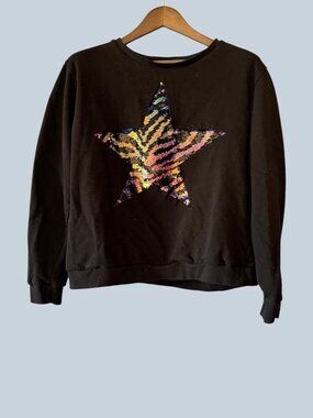 Any Old Iron Sequin Star Sweatshirt Womens L Black Multicolor Nashville